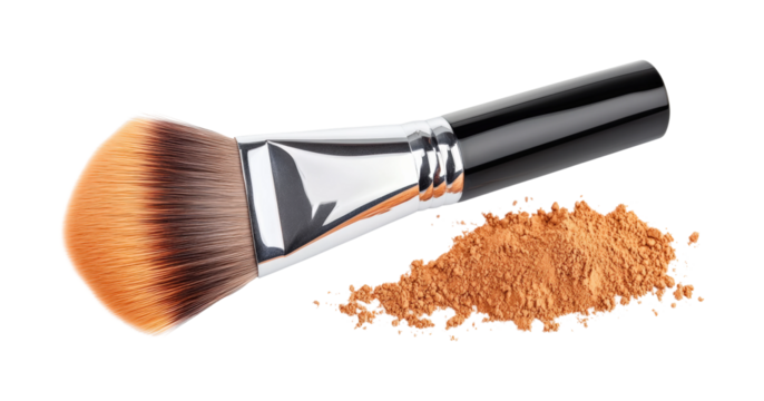 Makeup brush and powder beauty studio product isolated on transparent background