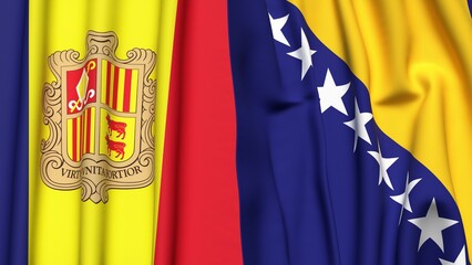 Flags of ANDORRA and BOSNIA with realistic cloth texture