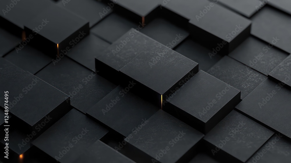 Poster minimalist abstract composition of overlapping black cubes with ambient lighting and geometric shape