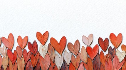 Row Of Multicolored Wooden Hearts On A White Background