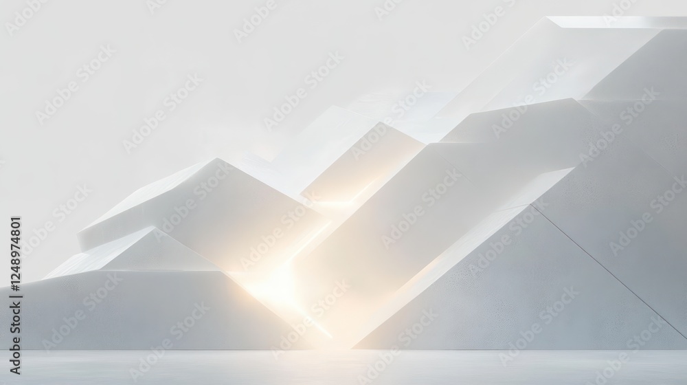 Poster minimalistic abstract white geometric shapes background with soft light and copy space
