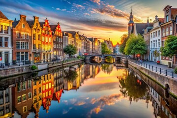 Fototapeta premium Breathtaking Panoramic View of European City Canal