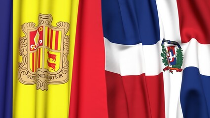 Flags of ANDORRA and DOMINICAN REPUBLIC with realistic cloth texture