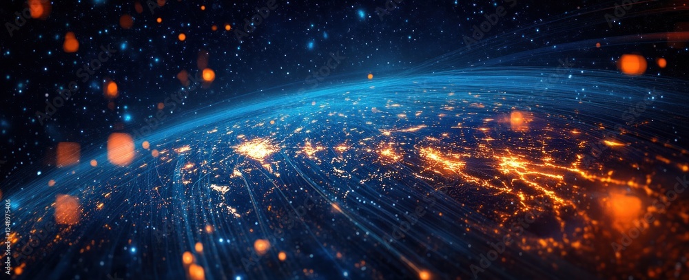 Poster global network and communication technology for future internet and digital business with earth and 