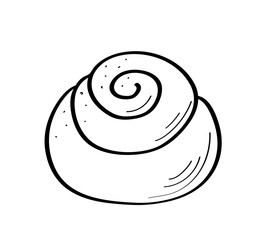 A bun with cinnamon and sugar. Sweet pastries. Hand drawn isolated vector illustration on white background.