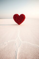 Fototapeta premium Red Heart on White Desert Landscape Symbolizing Love and Valentine's Day