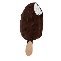 Hand-drawn digital illustration of a chocolate-covered ice cream bar with a crunchy nutty coating. A bite reveals the creamy vanilla ice cream inside, creating a delicious and indulgent treat.