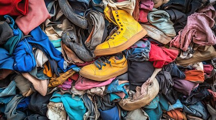 A Pile of Discarded Clothing and Shoes