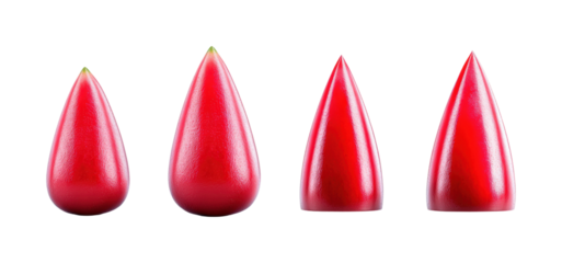 Creative red drop shapes studio product isolated on transparent background