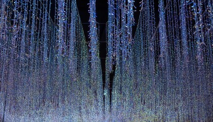 ethereal hanging light strands in blue hues for immersive digital art installations or festive ambient backdrops

