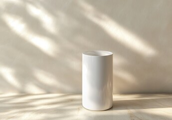 Minimalist White Vase on Simple Background with Shadow Play