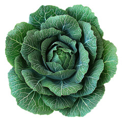 Obraz premium A lush, green cabbage with tightly packed leaves forming a beautiful rosette shape.