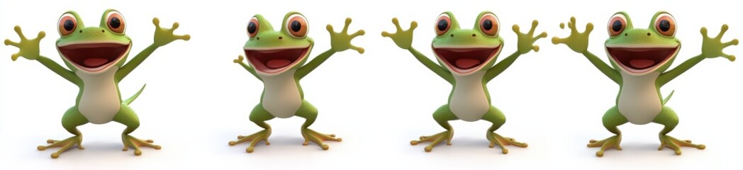 Fototapeta premium Cheerful Cartoon Frogs with Open Arms and Bright Smiles