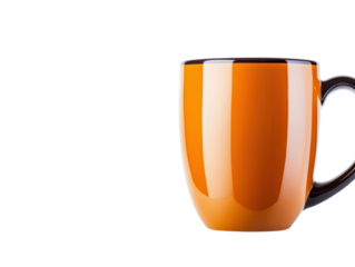 Pouring hot coffee into an orange mug kitchen drink isolated on transparent background