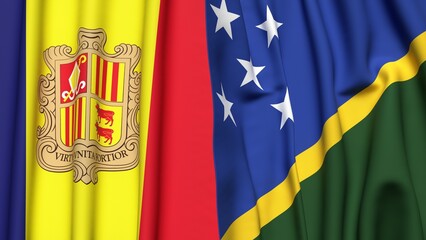 Flags of ANDORRA and SOLOMON ISLANDS with realistic cloth texture