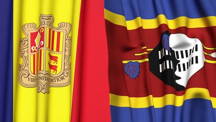 Flags of ANDORRA and SWAZILAND with realistic cloth texture