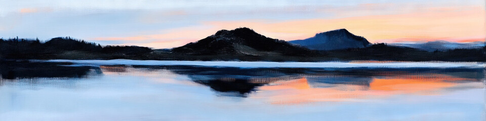 Fototapeta premium Sunset Reflection over Hilly Lake