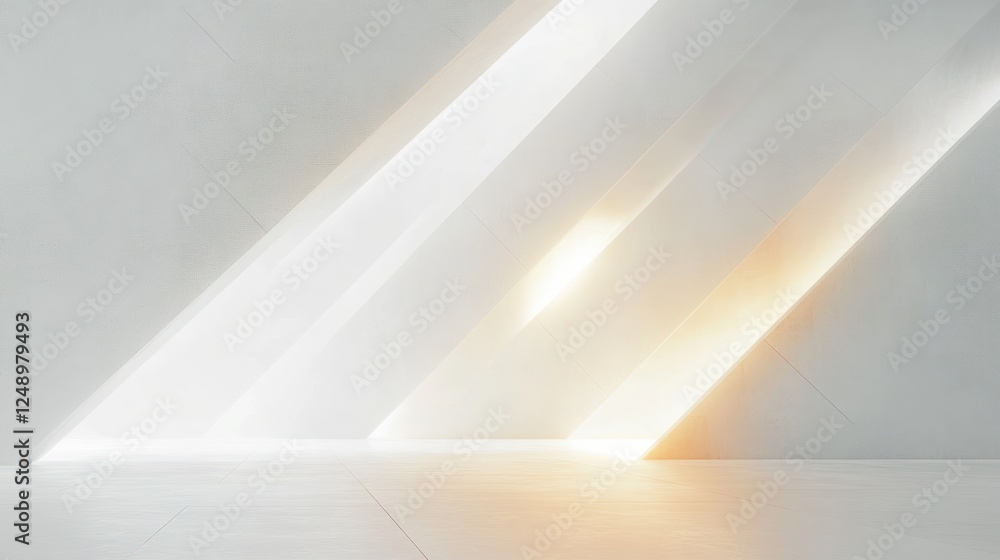 Poster minimalistic abstract white geometric shapes background with soft lighting and copy space