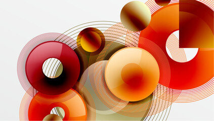 Sleek vector design with overlapping circles in vibrant colors and smooth gradients. Dynamic composition with depth, symmetry, and minimalistic elegance on a light background