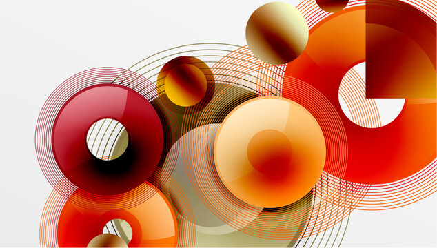 Sleek vector design with overlapping circles in vibrant colors and smooth gradients. Dynamic composition with depth, symmetry, and minimalistic elegance on a light background