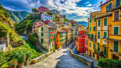 Obraz premium Charming Riomaggiore Street: Colorful Cinque Terre Village, Italy