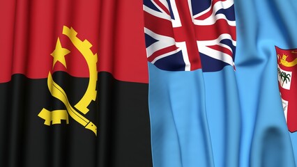 Flags of ANGOLA and FIJI with realistic cloth texture