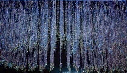 ethereal hanging light strands in blue hues for immersive digital art installations or festive ambient backdrops

