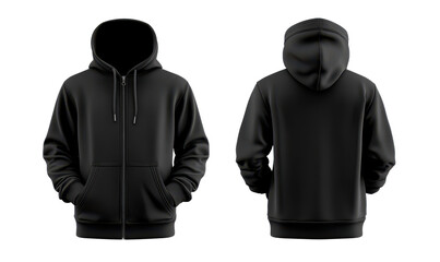 black hoodie mockup zip up hoodie mockup front and back and side isolated tranparent template