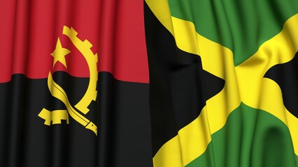Flags of ANGOLA and JAMAICA with realistic cloth texture
