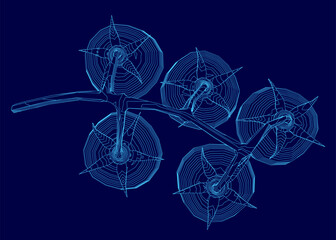 A blue image of a leaf with tomatoes.