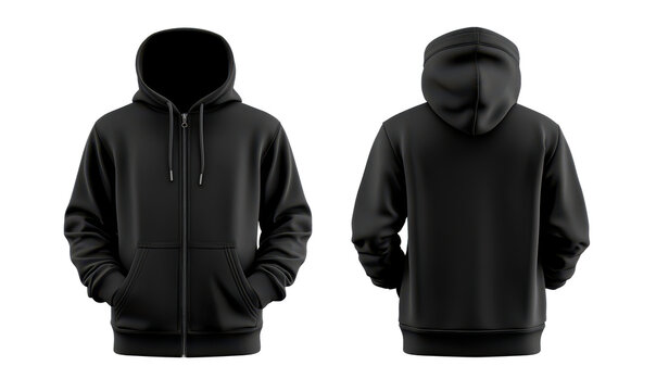 black hoodie mockup zip up hoodie mockup front and back and side isolated tranparent template