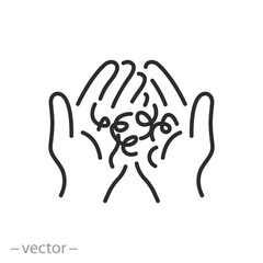hair bunch icon, loss hairs in hands, problem simple symbol, vector illustration