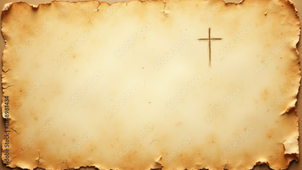 Poster old parchment scroll with christian cross.