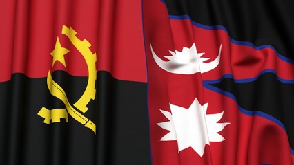 Flags of ANGOLA and NEPAL with realistic cloth texture