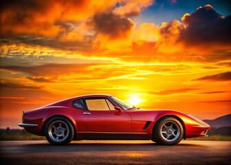 Naklejka premium Classic Italian Sports Car Silhouette at Sunset - Short Wheelbase Berlinetta