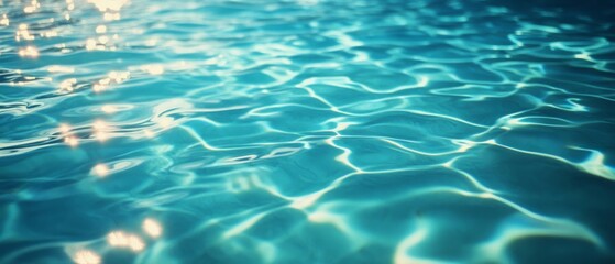 Obraz premium Gentle ripples and shimmering reflections dance across a turquoise aquatic surface, evoking serenity and a sense of calm.