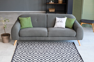 Comfortable sofa and carpet in living room