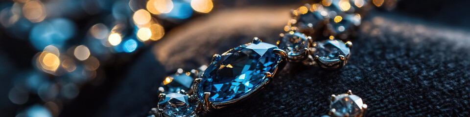 Blue Gemstone Bracelet with Clear Accents on Dark Surface