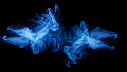 Swirling mist of blue particles on black backdrop, bold dramatic effect. Smoke in motion