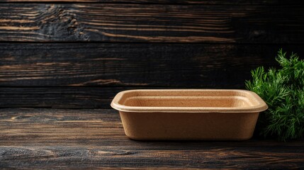 Eco-Friendly Biodegradable Food Container Made From Plant-Based Material on Rustic Background