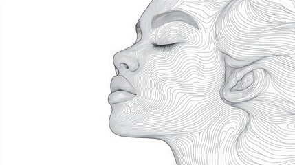 Elegant Line Art Portrait of a Woman with Closed Eyes and Calm Expression