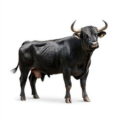 Black and Powerful Bull Standing Strong on Isolated Background