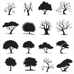  set of black vector willow tree silhouette