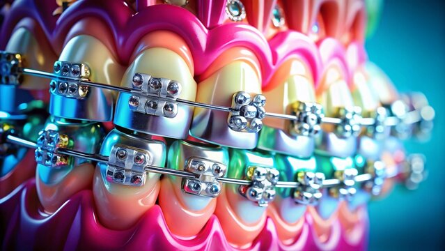 Close-up of Metal Braces on Teeth, Orthodontic Treatment, Dental Health