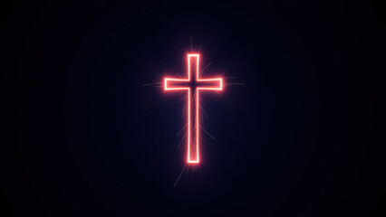 Fototapeta premium A simple cross graphic with a glow effect, set against a dark background, symbolizing Christianity.