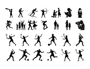 Mega Collection silhouettes set of peoples physical activity on white background