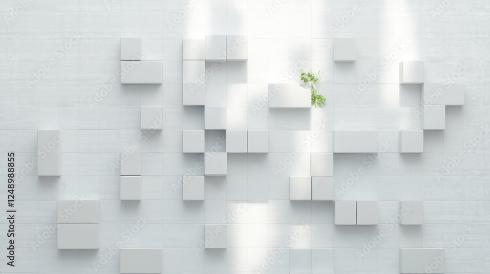 Poster minimalistic grey background with soft light and asymmetrical square shapes