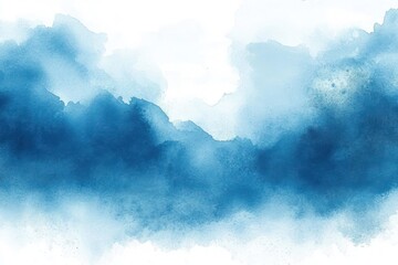 Blue Watercolor Abstract Background with White Clouds and Pastel Border
