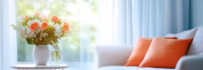 Cozy Living Room with Fresh Flowers and Bright Decor Elements