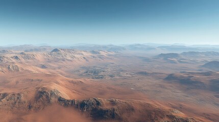 Fototapeta premium Vast Martian Landscape with Rugged Terrain and Distant Mountains